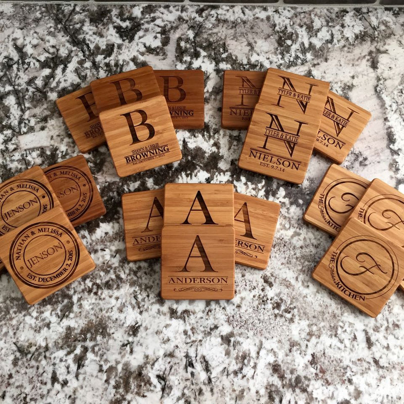 Gateway Mortgage Personalized Thick Bamboo Coasters – Set of 4 with Coaster Holder