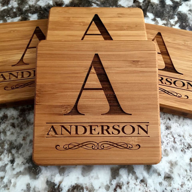 Gateway Mortgage Personalized Thick Bamboo Coasters – Set of 4 with Coaster Holder