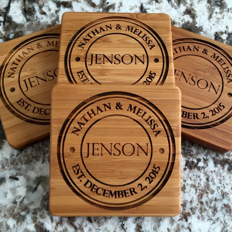 Gateway Mortgage Personalized Thick Bamboo Coasters – Set of 4 with Coaster Holder