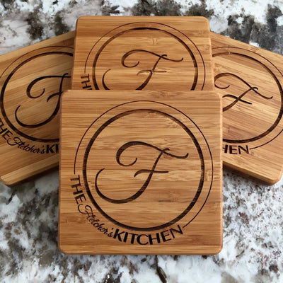 Gateway Mortgage Personalized Thick Bamboo Coasters – Set of 4 with Coaster Holder