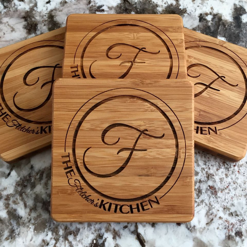 Gateway Mortgage Personalized Thick Bamboo Coasters – Set of 4 with Coaster Holder