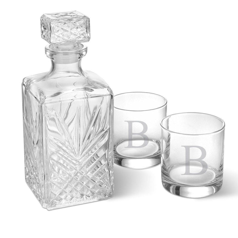 Personalized Square Decanter Set with 2  Rocks Glasses - SingleInitial - JDS
