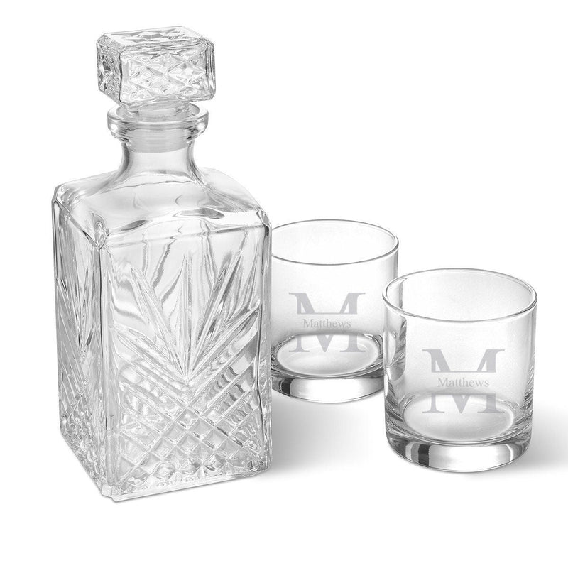 Personalized Square Decanter Set with 2  Rocks Glasses - Stamped - JDS