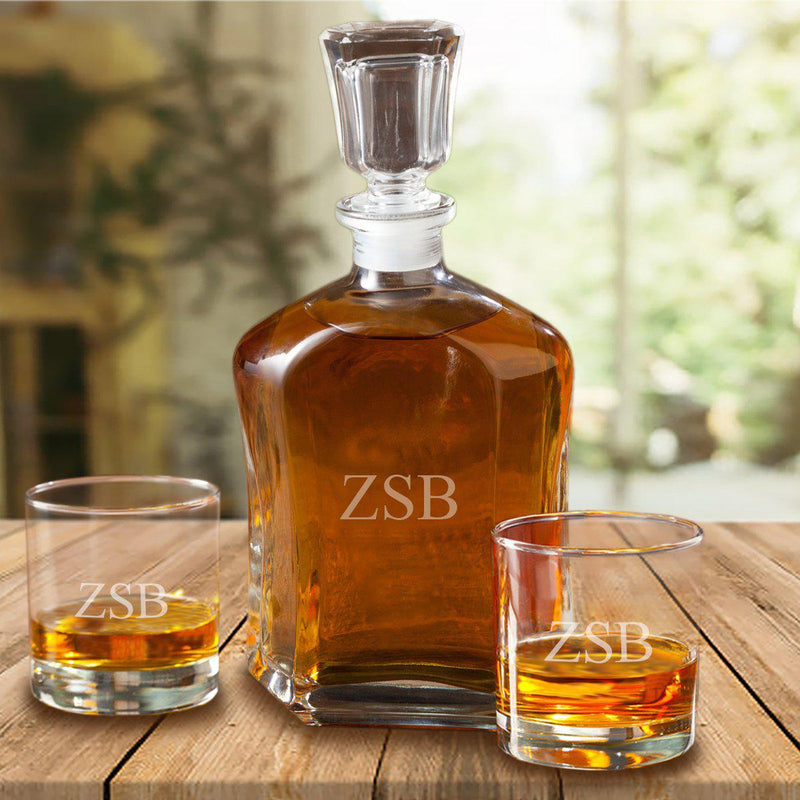 Personalized Decanter Set with 2 Whiskey Glasses - 3Initials - JDS