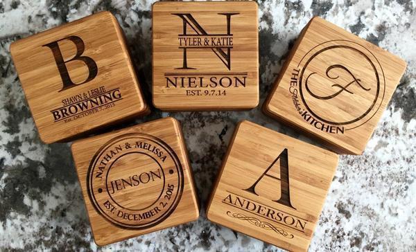 CrossCountry Mortgage - Branded Custom Bamboo Coasters - Set of 4 with Coaster Holder