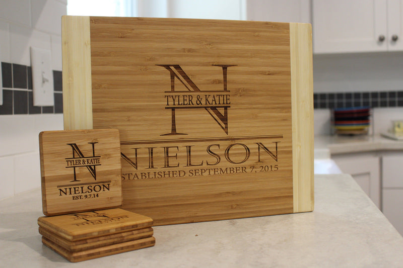 11x14 Bamboo Cutting Board & Set of 4 Bamboo Coasters
