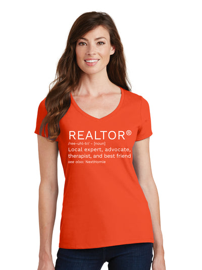 NextHome- "Realtor" - Women's V-Neck Orange
