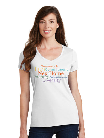 NextHome- "WordCloud" - Women's V-Neck White