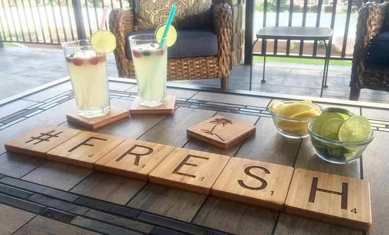 Personalized Thick Bamboo Coasters - Scrabble Letter - Qualtry Personalized Gifts