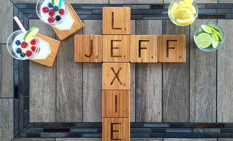 American Pacific Mortgage - Personalized Thick Bamboo Coasters - Scrabble Letter