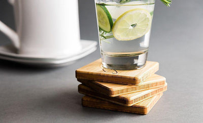 Personalized Bamboo Coasters - Set of 4 - Includes a Holder
