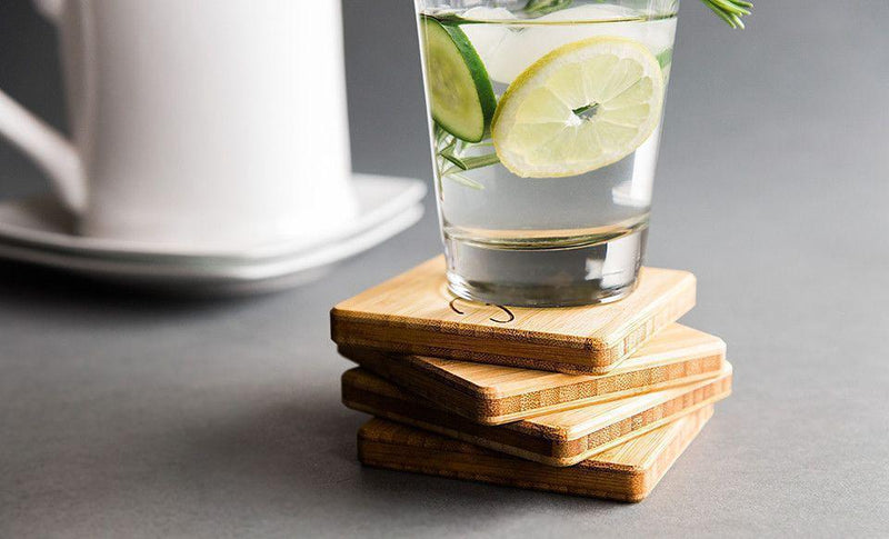 Personalized Bamboo Coasters - Set of 4 - Includes a Holder