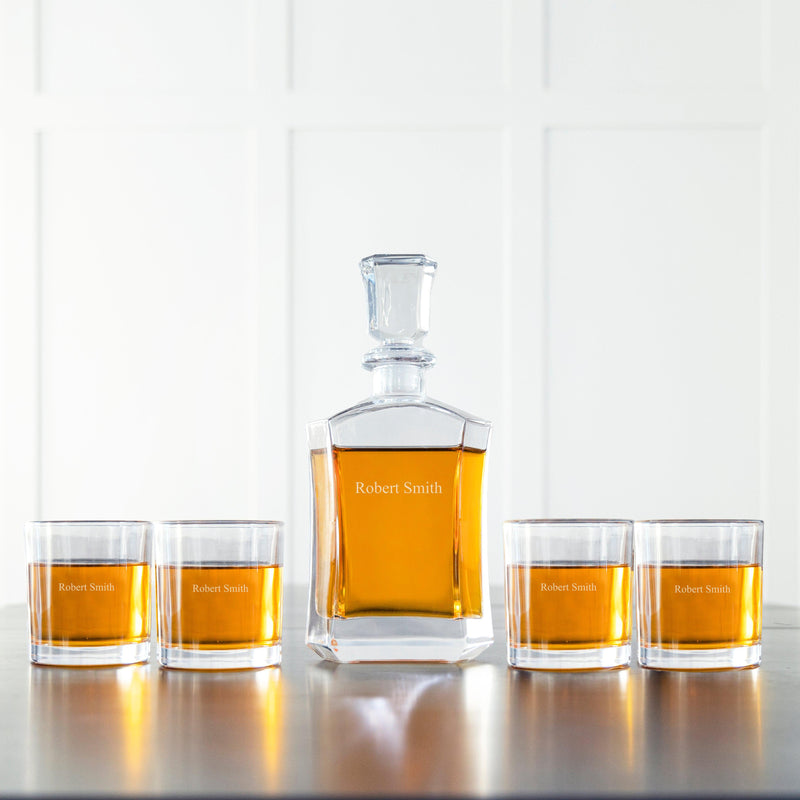 Personalized Decanter set with 4 Lowball Whiskey Glasses -  - JDS