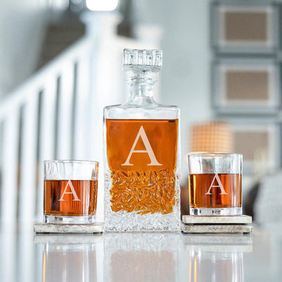 Personalized Kinsale Decanter Set with 2 Lowball Glasses - 1Initial - JDS