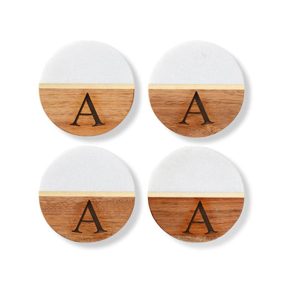 Personalized Marble And Acacia Coaster Set